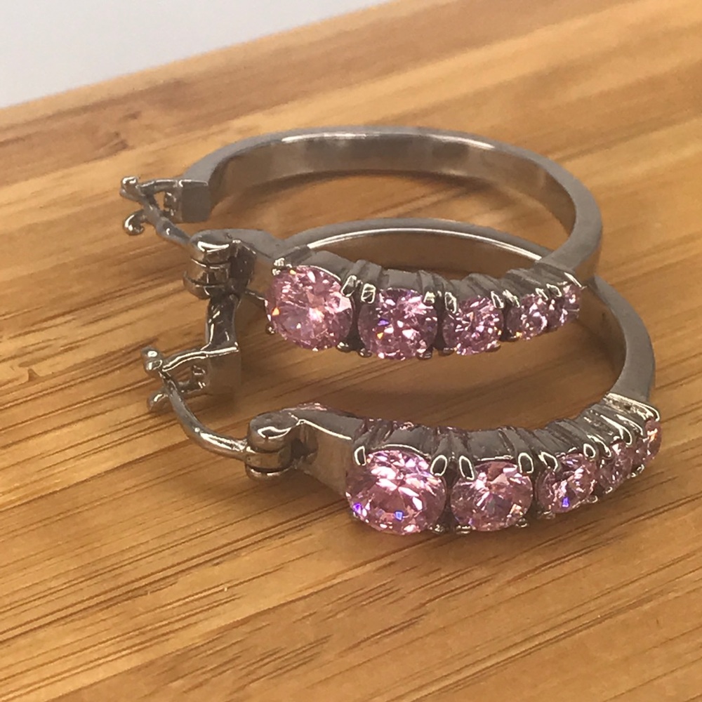 Simulated Pink Sapphire Hoop Earrings